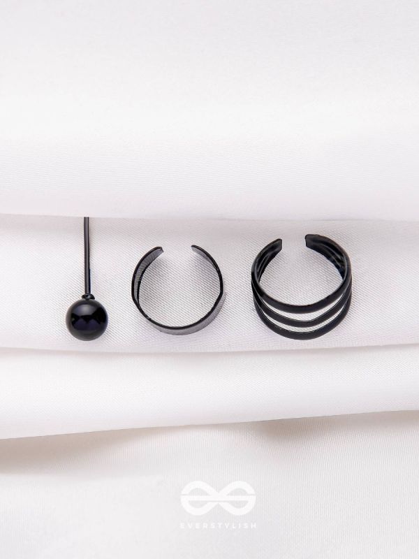 THE PERFECT TRIO - TWO EARCUFF & ONE STUD (ONE EAR) (BLACK)