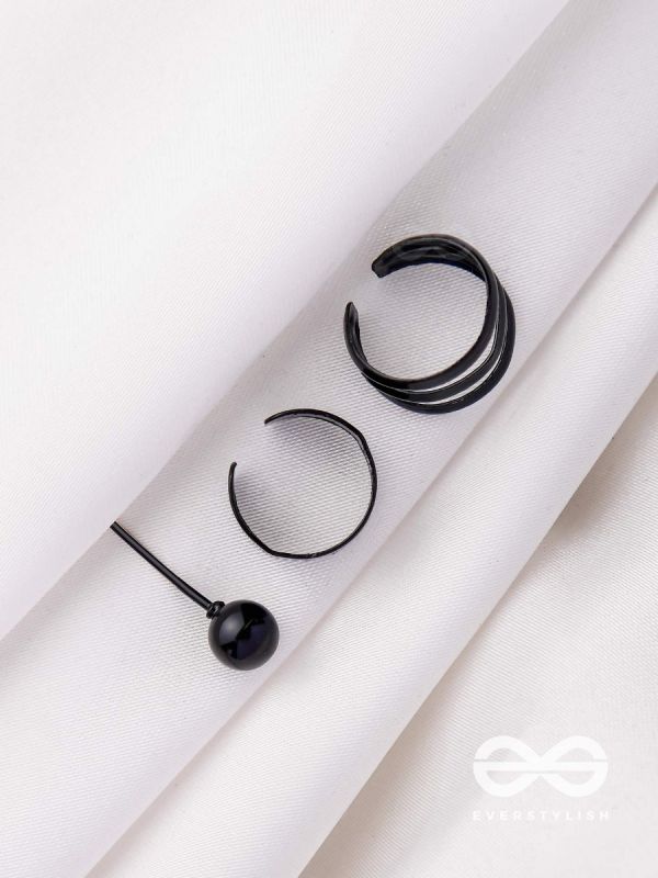 THE PERFECT TRIO - TWO EARCUFF & ONE STUD (ONE EAR) (BLACK)