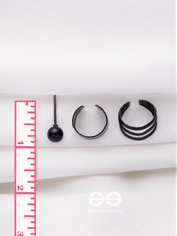 THE PERFECT TRIO - TWO EARCUFF & ONE STUD (ONE EAR) (BLACK)