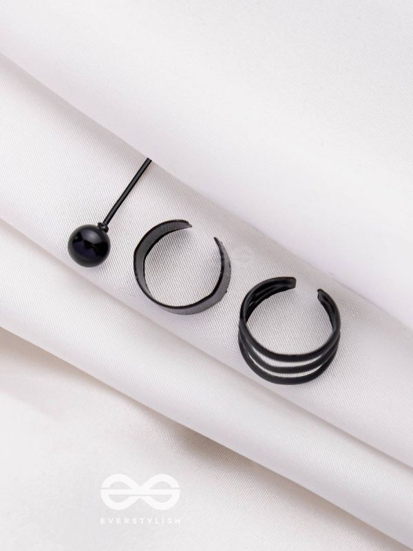 THE PERFECT TRIO - TWO EARCUFF & ONE STUD (ONE EAR) (BLACK)