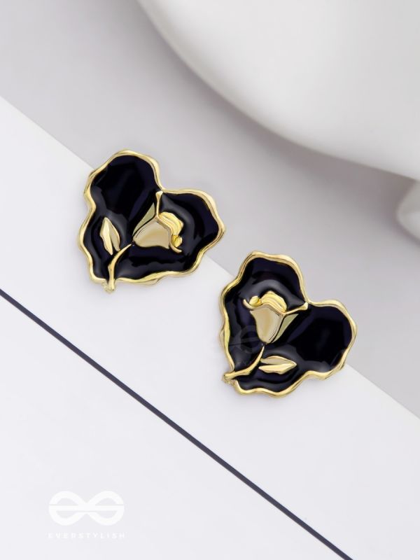 YOUR DARK LOVE- GOLDEN ENAMELLED STUDS (BLACK)