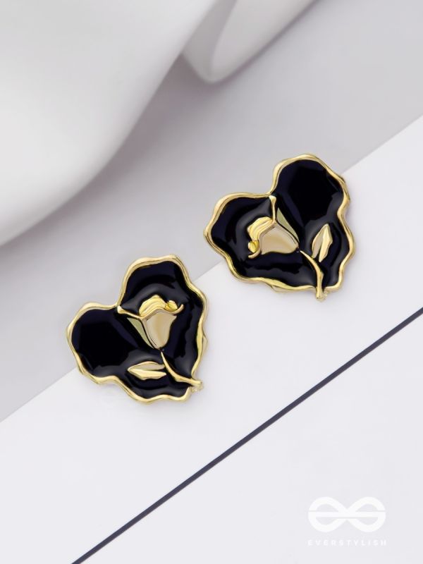 YOUR DARK LOVE- GOLDEN ENAMELLED STUDS (BLACK)