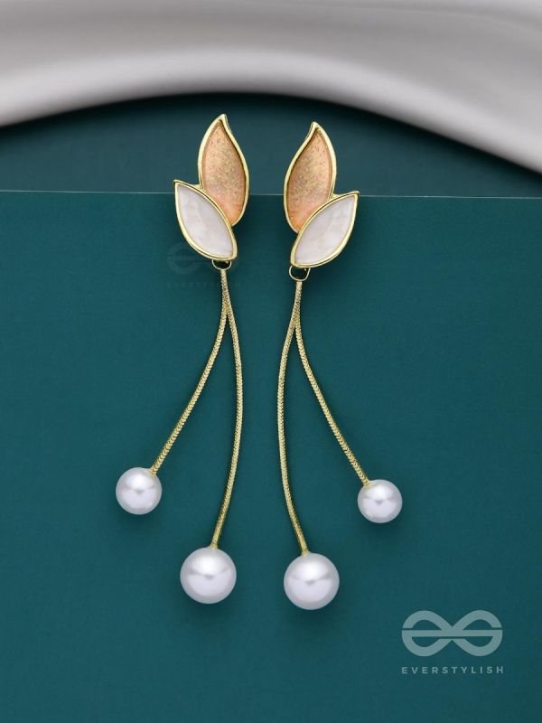 ALWAYS AN ANGEL - PEARL & ENAMELLED EAR JACKETS (GOLD & WHITE)