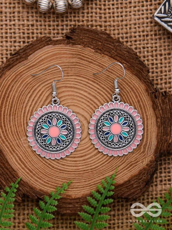 THE MANDALA EFFECT - EMBELLISHED OXIDISED EARRINGS (PINK)