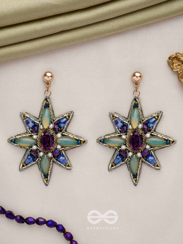 Nakshatrika - The Celestial Sparkle - Stone, Beads And Dabka Hand Embroidered Earrings (Multicolor)