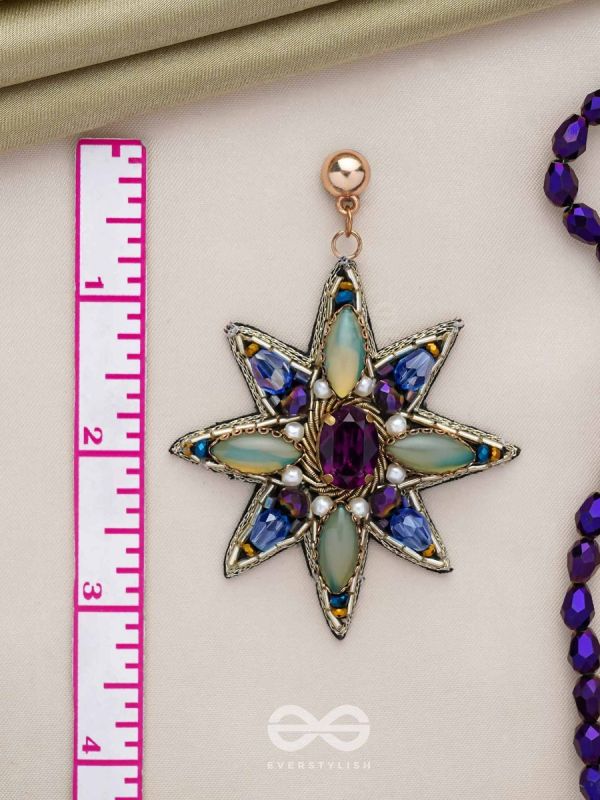 Nakshatrika - The Celestial Sparkle - Stone, Beads And Dabka Hand Embroidered Earrings (Multicolor)