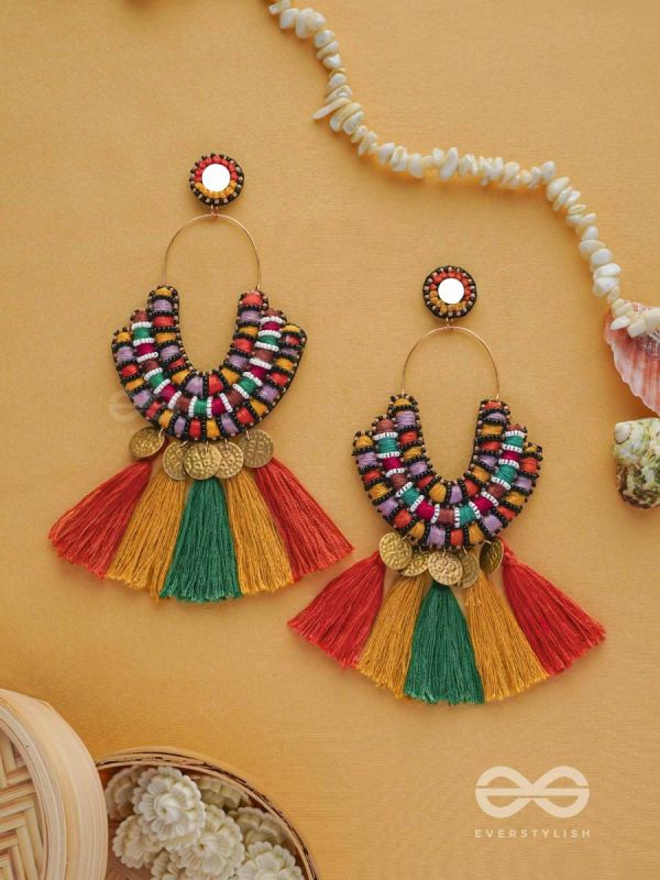 Kalatmaka - The Artistic Aura - Resham, Beads And Coins Hand Embroidered Earrings