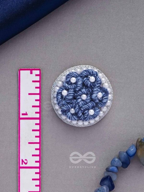 VARALI - THE LUSH MEADOW - PEARL AND THREAD EMBROIDERED EARRINGS (BLUE)