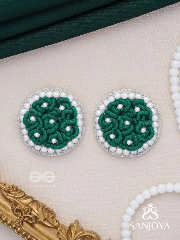 VARALI - THE LUSH MEADOW - PEARL AND THREAD EMBROIDERED EARRINGS (GREEN)