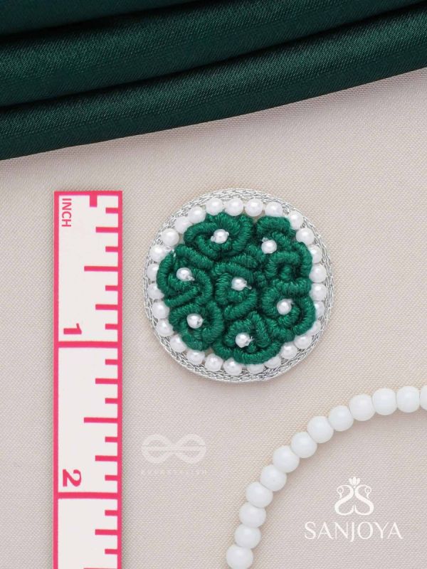 VARALI - THE LUSH MEADOW - PEARL AND THREAD EMBROIDERED EARRINGS (GREEN)