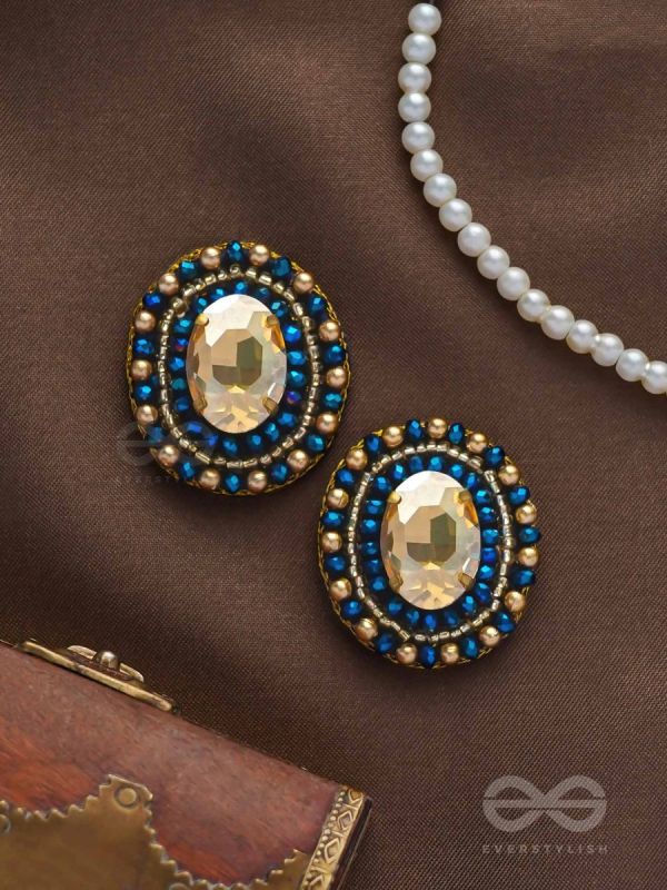 VAIDURYA - THE OCEANIC GEM - STONE AND BEADS EMBROIDERED EARRINGS