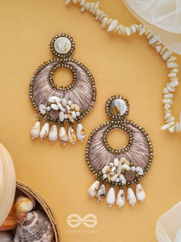 DHARANIKA - THE EARTHY HUES - RESHAM, BEADS & SHELL DROP EMBROIDERED EARRINGS