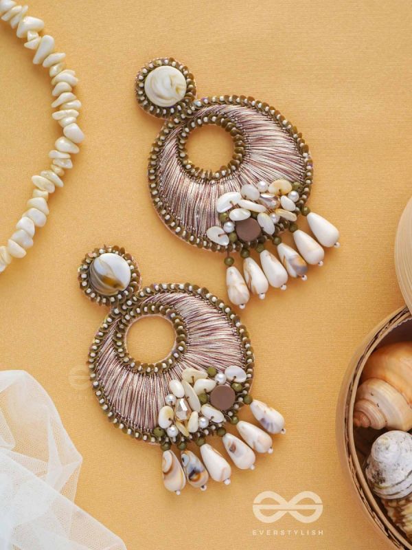 DHARANIKA - THE EARTHY HUES - RESHAM, BEADS & SHELL DROP EMBROIDERED EARRINGS