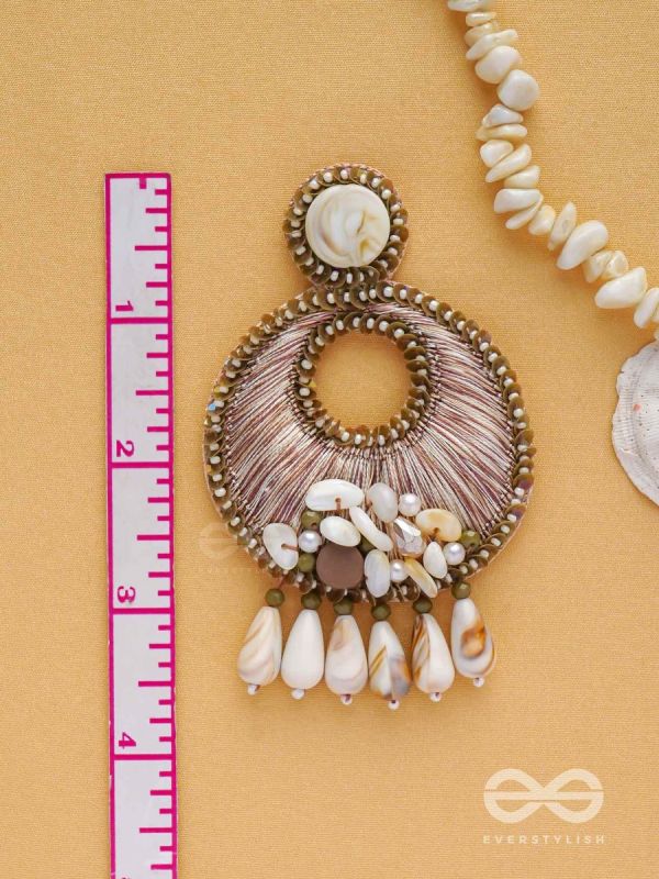 DHARANIKA - THE EARTHY HUES - RESHAM, BEADS & SHELL DROP EMBROIDERED EARRINGS