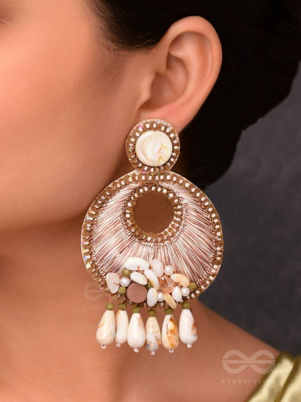 DHARANIKA - THE EARTHY HUES - RESHAM, BEADS & SHELL DROP EMBROIDERED EARRINGS