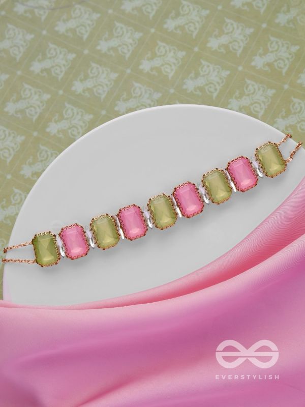 The Tropical Blush - Statement Choker Neckpiece With Anti-Tarnish Coating (Pink & Green)