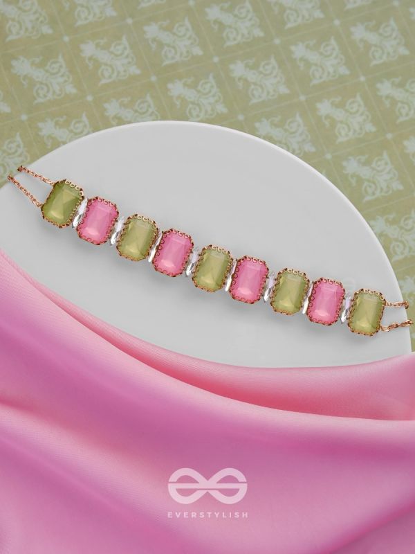 The Tropical Blush - Statement Choker Neckpiece With Anti-Tarnish Coating (Pink & Green)
