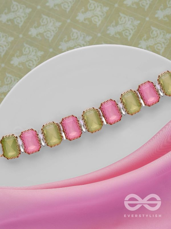 The Tropical Blush - Statement Choker Neckpiece With Anti-Tarnish Coating (Pink & Green)