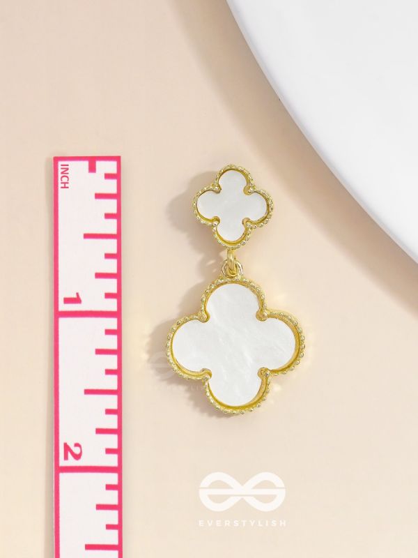 GOOD LUCK CHARM - GOLDEN & WHITE DROP EARRINGS