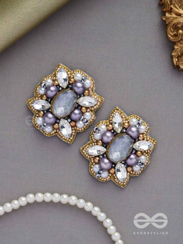 CHANDRAVALLI - THE SMOKY MOON - STONE, PEARLS AND BEADS EMBROIDERED EARRINGS (GRAY)