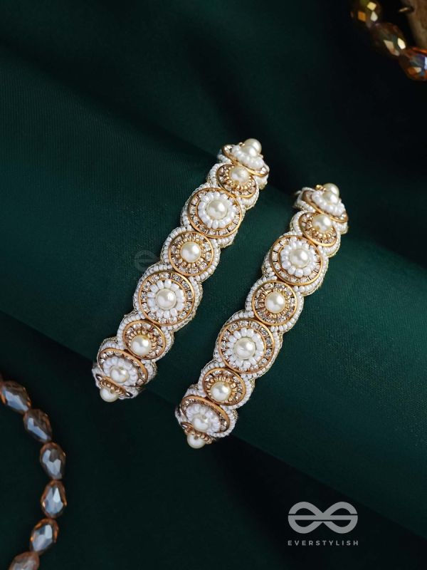 AYUDHA - THE IVORY SHINE - PEARLS AND BEADS EMBROIDERED BANGLES (SET OF 2)
