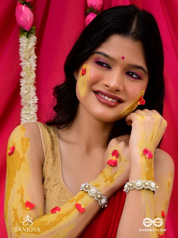 AYUDHA - THE IVORY SHINE - PEARLS AND BEADS EMBROIDERED BANGLES (SET OF 2)