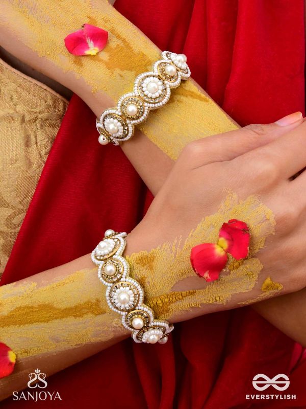 AYUDHA - THE IVORY SHINE - PEARLS AND BEADS EMBROIDERED BANGLES (SET OF 2)