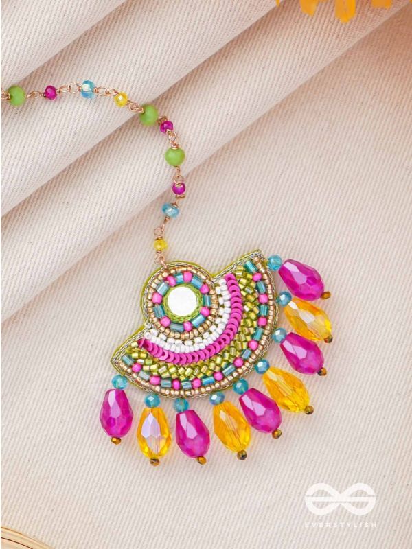 ADIBHYA - A COLORFUL CARNIVAL - SEQUINS, BEADS AND GLASS DROP EMBROIDERED MAANGTIKA