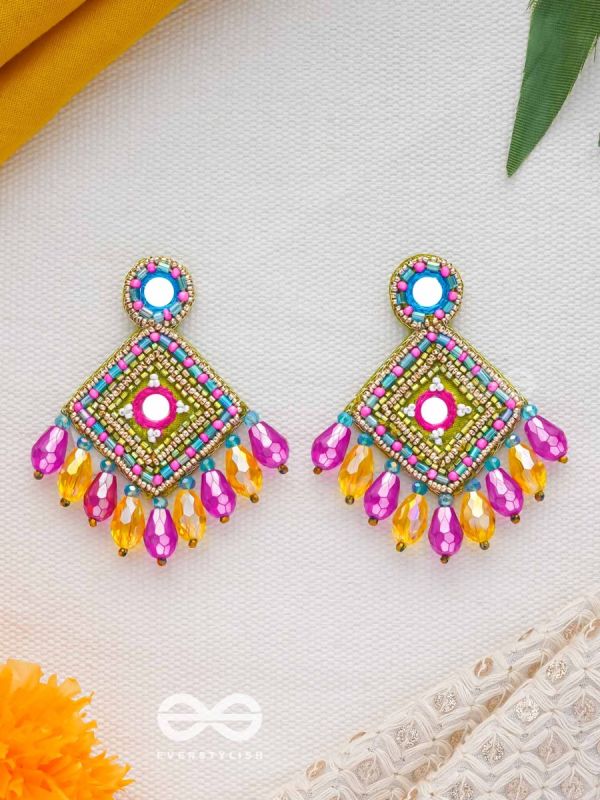 VARNARANGINI - COLORFUL BEAUTY - MIRROR, BEADS AND CUT DANA EMBROIDERED EARRINGS
