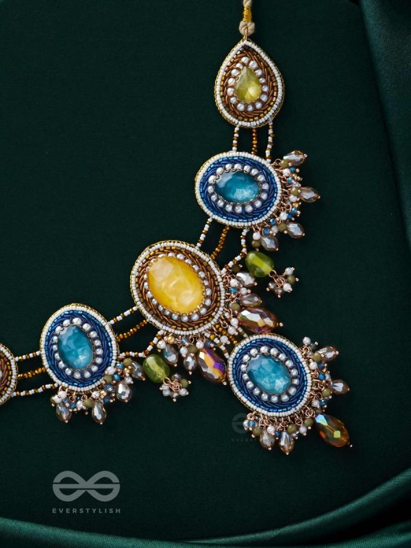 Suvibhushita - Adorned With Splendor - Stones, Glass Drops And Beads Hand Embroidered Neckpiece