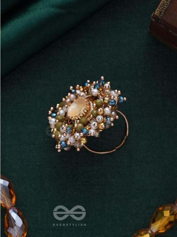 PRAKHYAATI - THE ILLUMINATING CRYSTAL - STONE AND BEADS EMBROIDERED RING (MULTICOLOR)
