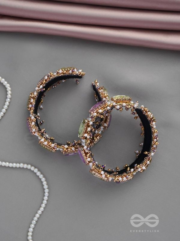 ANTIKA - FINELY MADE - STONE AND BEADS EMBROIDERED BANGLES (SET OF 2)