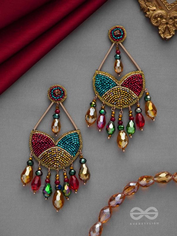 AMOHA - THE MESMERISING TWILIGHT - GLASS DROPS, STONE, CUTDANA AND BEADS EMBROIDERED EARRINGS (MULTICOLOR)
