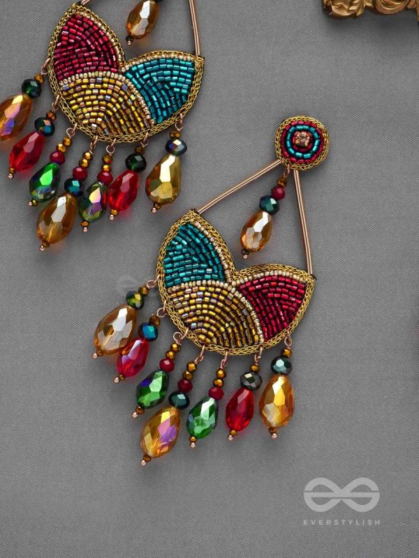 AMOHA - THE MESMERISING TWILIGHT - GLASS DROPS, STONE, CUTDANA AND BEADS EMBROIDERED EARRINGS (MULTICOLOR)