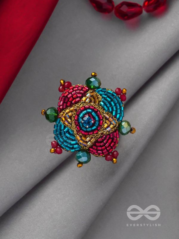 Vilasata - The Radiant Charm - Beads And Cutdana Hand Embroidered Ring