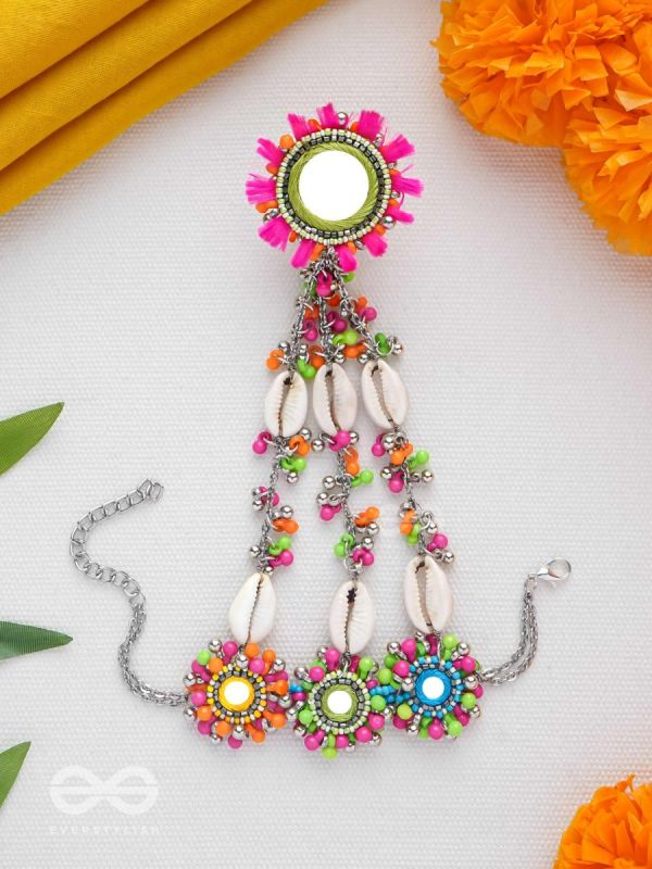 Sudarpana - Colorful Reflection - Resham, Shells And Beads Hand Embroidered Haathphool