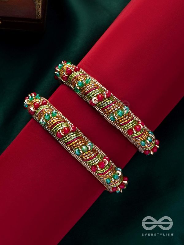 RUDHIRA - THE RED BEAUTY - CUTDANA AND BEADS EMBROIDERED BANGLES (SET OF 2)