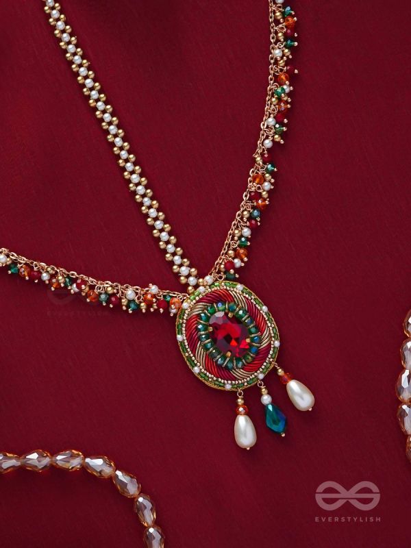 MADHUVARDHA - A RED CLOUD - STONE AND BEADS EMBROIDERED MAANGTIKA