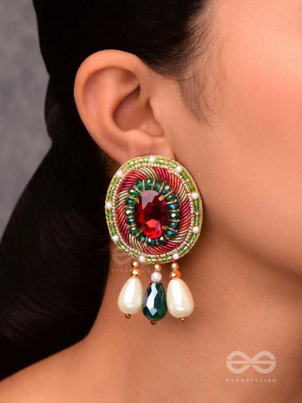 ARUNRATNA - THE RED GEM - BEADS, PEARLS AND STONE EMBROIDERED EARRINGS (MULTICOLOR)