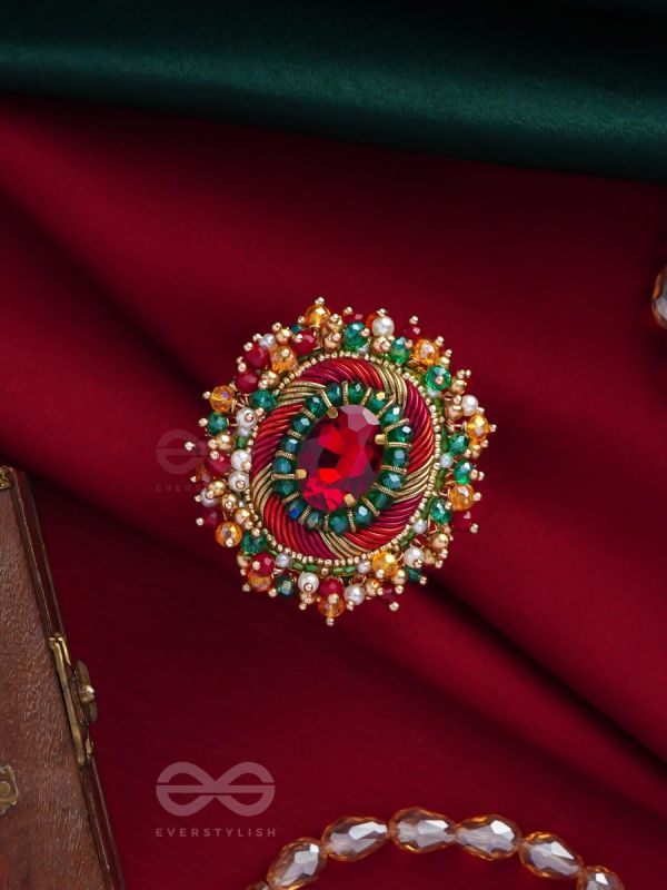 Vibhrajita - The Sparkling Gem - Beads, Dabka And Stone Hand Embroidered Ring (Multicolor)
