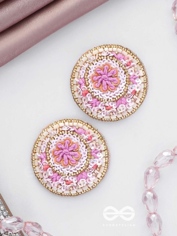 PUSHPITA - FLORAL RADIANCE - SEQUINS AND CUTDANA  EMBROIDERED STUD EARRINGS