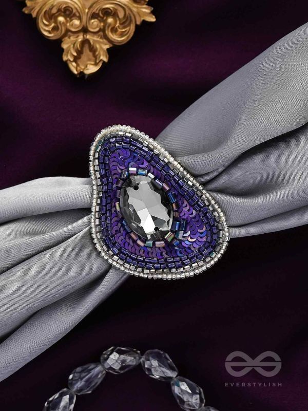 ANAVRITI - THE UNFURLING ELEGANCE - STONE, SEQUINS AND BEADS EMBROIDERED RING (PURPLE)