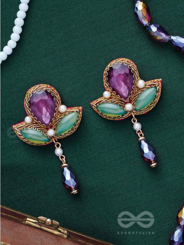 MANIRANJINI - DELIGHTENING IN JEWELS - STONES, BEADS, GLASS AND PEARL DROP EMBROIDERED EARRINGS