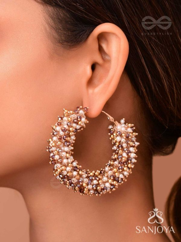 Vilokita - The Shining Garlands -Beaded Hand Embroidered Hoop Earrings