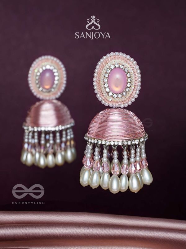 ADHAMA - THE BLUSHING RADIANCE - STONE, SEQUINS AND PEARLS EMBROIDERED EARRINGS