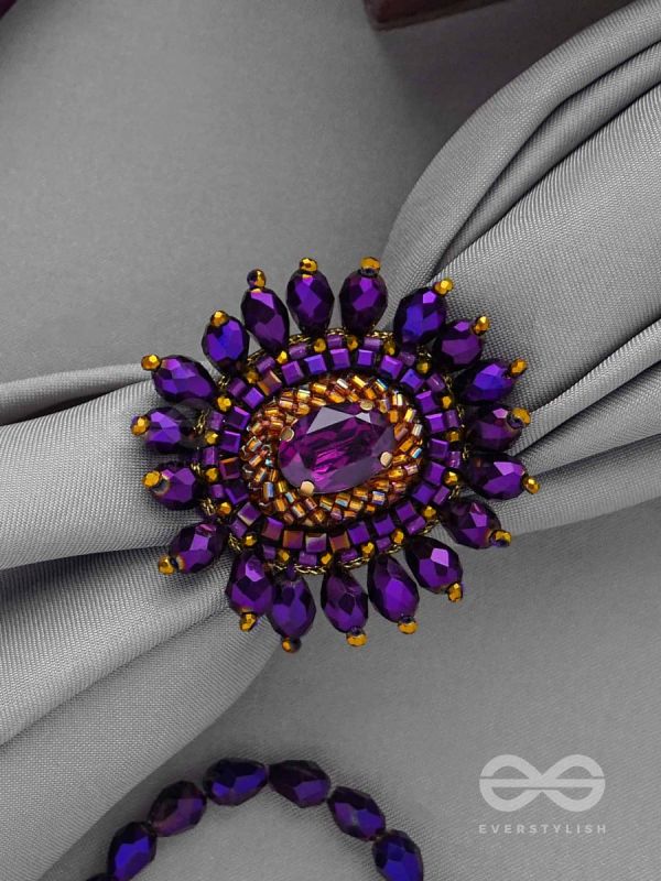 UDYOTINI - TWINKLING RADIANCE - STONE, BEADS AND GLASS DROPS EMBROIDERED RING (PURPLE)