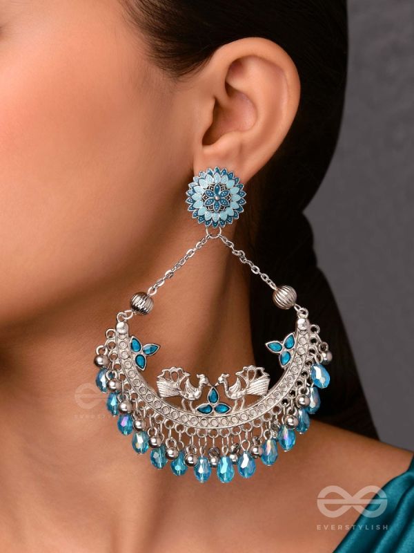 MYSTICAL PEACOCKS IN BLUE - EMBELLISHED OXIDISED EARRINGS