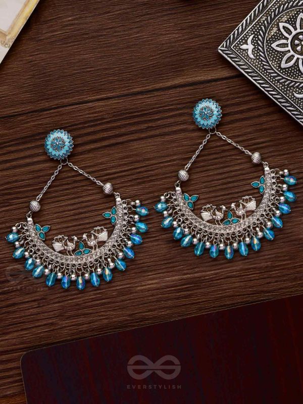 MYSTICAL PEACOCKS IN BLUE - EMBELLISHED OXIDISED EARRINGS