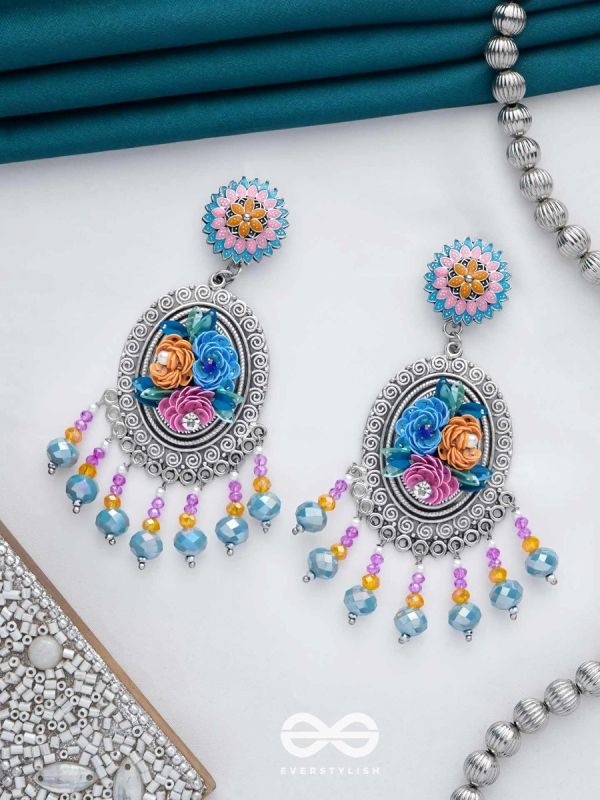 MANORAMVARNA - OF BEAUTIFUL COLORS - SEQUINS, BEADS AND PEARLS EMBROIDERED AND OXIDISED EARRINGS