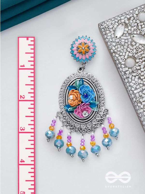 MANORAMVARNA - OF BEAUTIFUL COLORS - SEQUINS, BEADS AND PEARLS EMBROIDERED AND OXIDISED EARRINGS